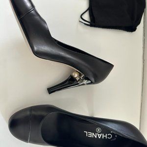 Chanel Black Leather Pumps with Pearl and Acrylic Heel